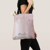 Glitter drip roos goudbolombre naam girly tote bag (Dichtbij)