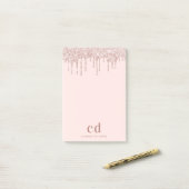 Glitter drip roos goudroze glazuur monogram luxueu post-it® notes (Op bureau)