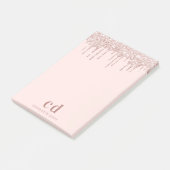Glitter drip roos goudroze glazuur monogram luxueu post-it® notes (Schuin)