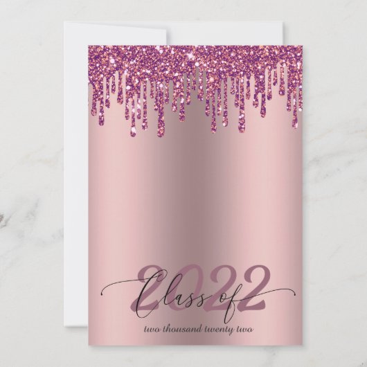 Glitter Drip Roos Roze Afstuderen Kaart (Achterkant)