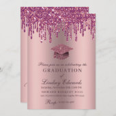 Glitter Drip Roos Roze Afstuderen Kaart (Voorkant / Achterkant)