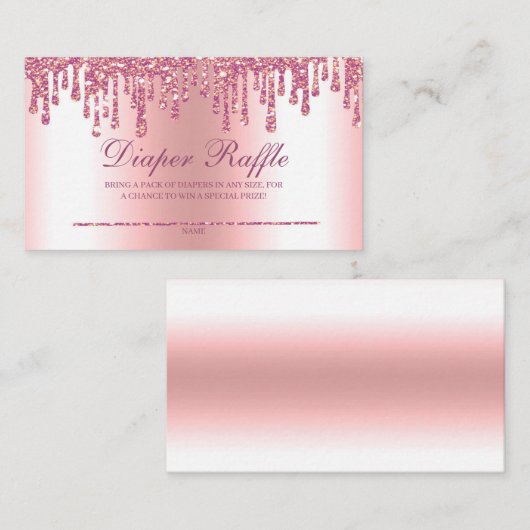 Glitter Drip Roze Baby shower Diaper Raffle Informatiekaartje (Voorkant / Achterkant)