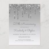 Glitter Drip Silver 25th Anniversary Invitation Briefkaart (Voorkant)