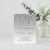 Glitter Drip Silver 25th Anniversary Invitation Briefkaart (Staand voorkant)