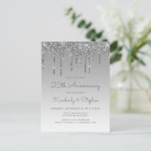 Glitter Drip Silver 25th Anniversary Invitation Briefkaart (Staand voorkant)