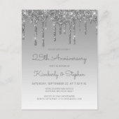 Glitter Drip Silver 25th Anniversary Invitation Briefkaart (Voorkant)