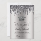 Glitter Drip Silver Afstuderen Kaart (Voorkant)