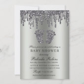 Glitter Drip Silver Baby Feet Baby shower Kaart (Voorkant)