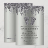 Glitter Drip Silver Baby Feet Baby shower Kaart (Voorkant / Achterkant)