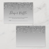 Glitter Drip Silver Baby shower Diaper Raffle Informatiekaartje (Voorkant / Achterkant)