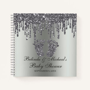 Glitter Drip Silver Feet Baby shower Guestbook Notitieboek