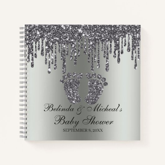 Glitter Drip Silver Feet Baby shower Guestbook Notitieboek (Voorkant)