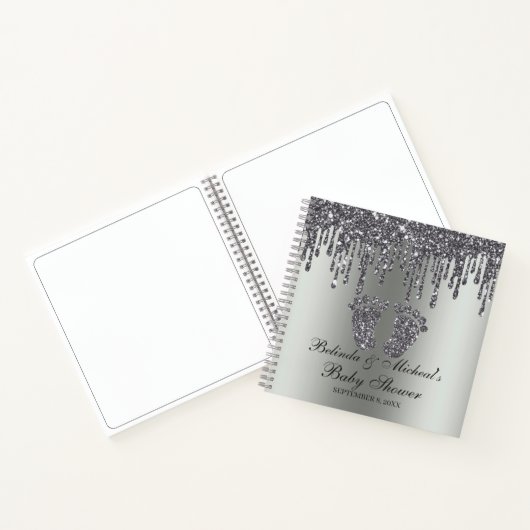 Glitter Drip Silver Feet Baby shower Guestbook Notitieboek (Binnen)