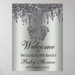Glitter Drip Silver Feet Baby shower Welkom Poster