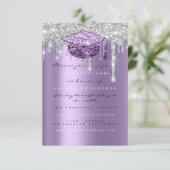 Glitter Drip Silver Paars Grey Afstuderen ik Kaart (Staand voorkant)