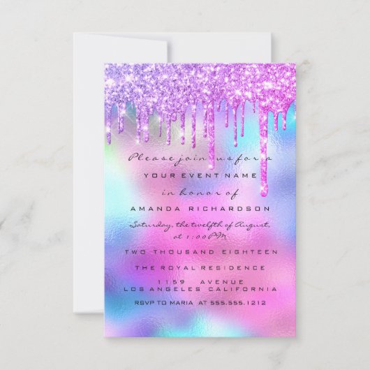 Glitter Drip Silver Unicorn Pink Bride 16e Kaart (Voorkant)