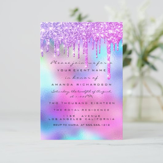 Glitter Drip Silver Unicorn Pink Bride 16e Kaart (Staand voorkant)