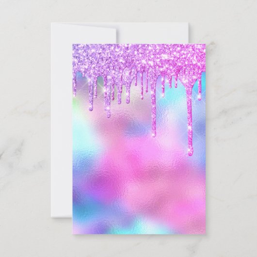 Glitter Drip Silver Unicorn Pink Bride 16e Kaart (Achterkant)