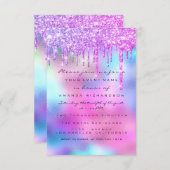 Glitter Drip Silver Unicorn Pink Bride 16e Kaart (Voorkant / Achterkant)