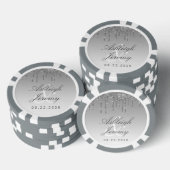Glitter Drip Sparkle Ombre Script Silver Wedding Poker Chips (Opstapeling)