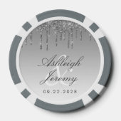 Glitter Drip Sparkle Ombre Script Silver Wedding Poker Chips (Achterkant)
