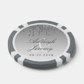 Glitter Drip Sparkle Ombre Script Zilveren Bruilof Poker Chips (Enkel)