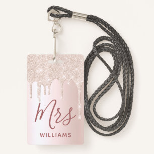 Glitter Drip Teacher Custom Name Lanyard ID Badge