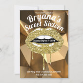 Glitter Dripping Lips Goud Party Luxe 16 Kaart (Voorkant)