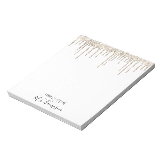 Glitter Drippings Gold White Name Script Glam Notitieblok (Linkerzijde)