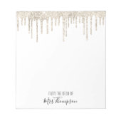 Glitter Drippings Gold White Name Script Glam Notitieblok (Voorkant)