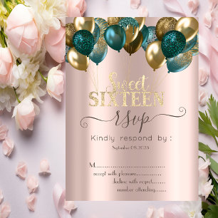 Glitter Drips Ballonnen Roze Goud Sweet 16 RSVP Kaart
