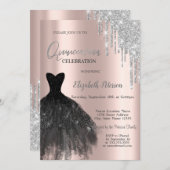 Glitter Drips, Black Dress Roos Gold 15th Birthday Kaart (Voorkant / Achterkant)