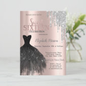 Glitter Drips, Black Dress Roos Gold Sweet 16 Kaart (Staand voorkant)