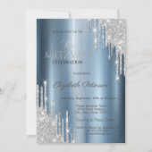 Glitter Drips Blauwe Metallic Bat Mitzvah Kaart (Voorkant)