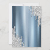 Glitter Drips Blauwe Metallic Bat Mitzvah Kaart (Achterkant)