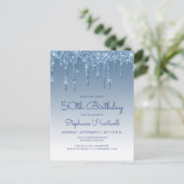 Glitter Drips Blauwe uitnodiging voor 50ste verpar (Staand voorkant)