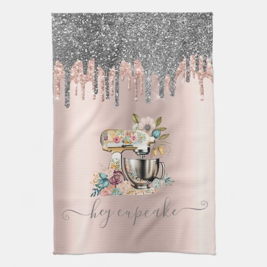 Glitter Drips Bloem Mixer Roze Goud Theedoek (Verticaal)