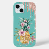Glitter Drips Bloemen Ananas Mint Groen Case-Mate iPhone Case (Achterkant)