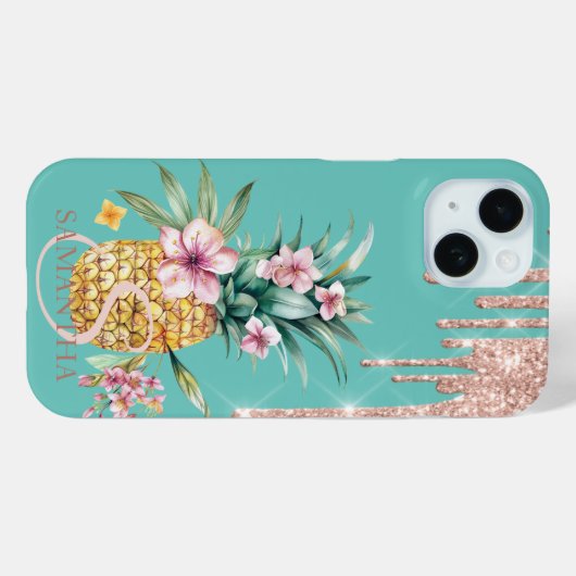 Glitter Drips Bloemen Ananas Mint Groen Case-Mate iPhone Case (Achterkant (horizontaal))