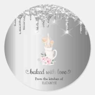 Glitter Drips Bloemen Bakkerij Deegwaren Handgeree Ronde Sticker