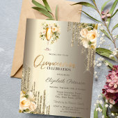 Glitter Drips Bloemen Champagne Glas Quinceañera Kaart