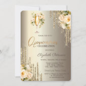 Glitter Drips Bloemen Champagne Glas Quinceañera Kaart (Voorkant)