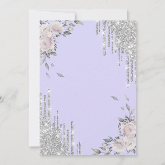 Glitter Drips, Bloemen Lavander 50ste verjaardag Kaart (Achterkant)