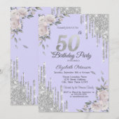 Glitter Drips, Bloemen Lavander 50ste verjaardag Kaart (Voorkant / Achterkant)