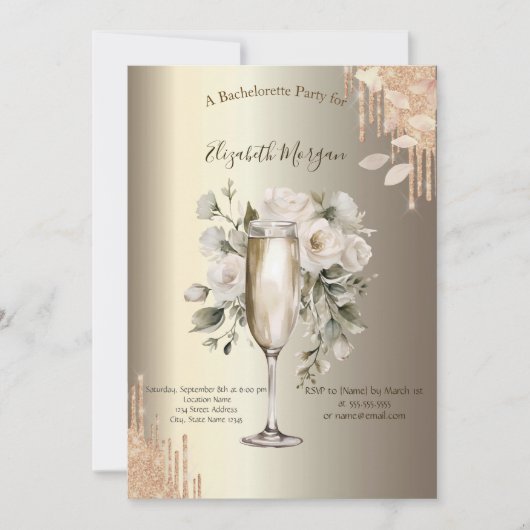 Glitter Drips Bloemenglas Champagne Bachelorette Kaart (Voorkant)
