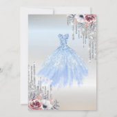 Glitter Drips, Blue Dress Flowers Silver Sweet 16 Kaart (Achterkant)