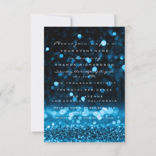 Glitter Drips Blue Navy Bridal Sweet 16th Kaart (Voorkant)