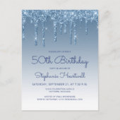 Glitter Drips Blue uitnodiging voor 50ste verjaard (Voorkant)