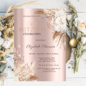 Glitter Drips Boho Bloemen Roze Gouden Bat Mitzvah Kaart