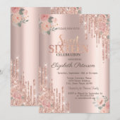Glitter Drips Boho Rozen Roze Goud Sweet 16 Kaart (Voorkant / Achterkant)